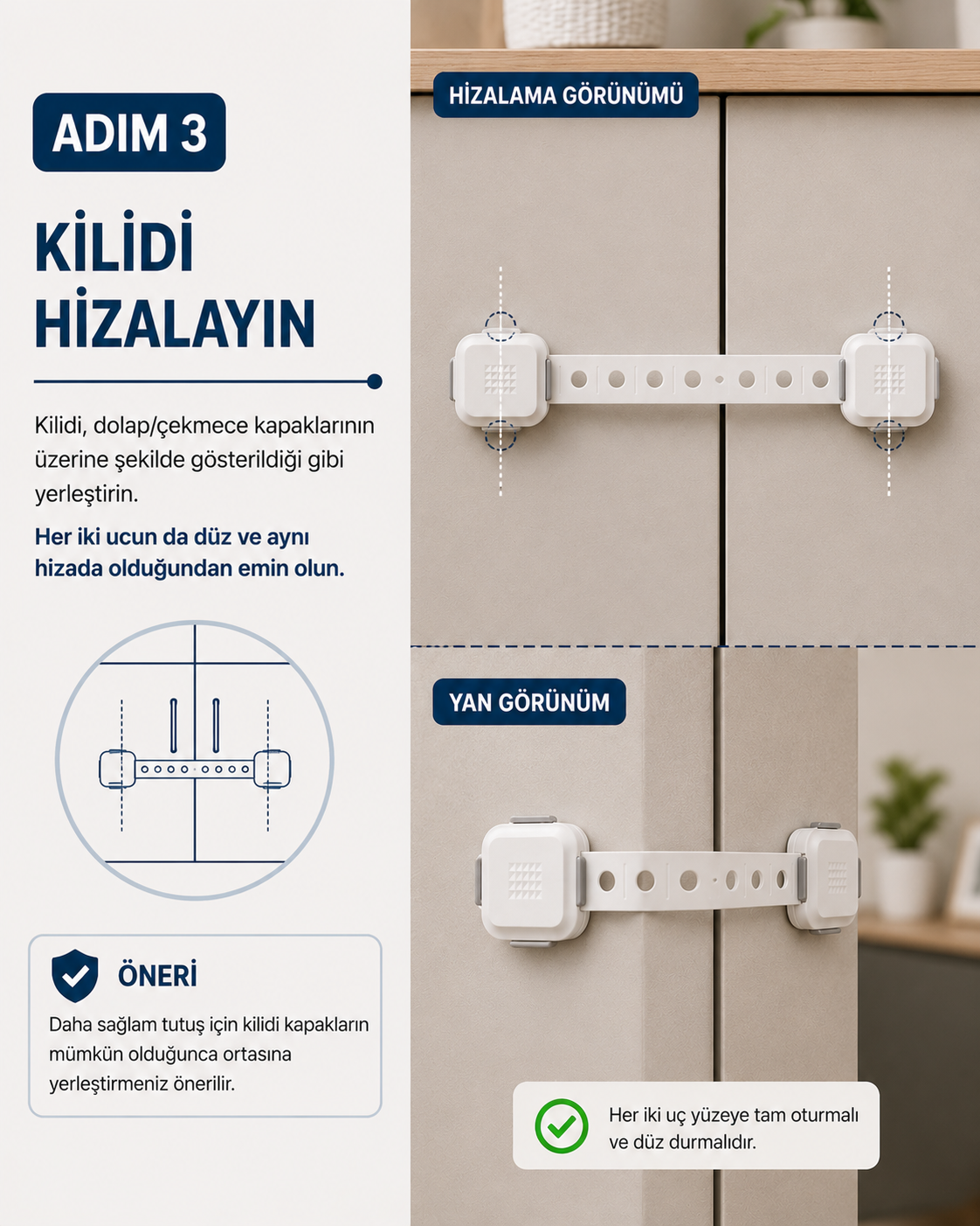 Beyaz Playsafe Diamond Çok Fonksiyonlu Ayarlanabilir Uzun Güvenlik Kilidi