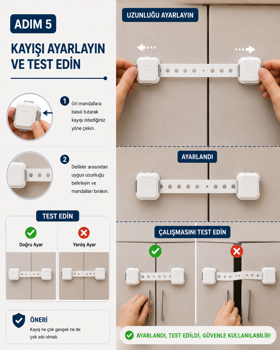 Beyaz Playsafe Diamond Çok Fonksiyonlu Ayarlanabilir Uzun Güvenlik Kilidi