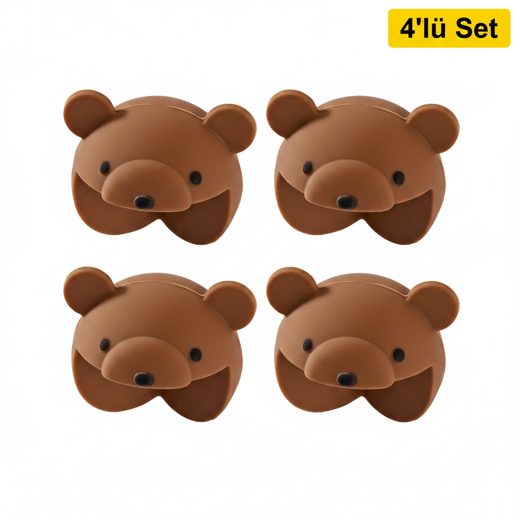 Kahverengi Silikon Sevimli Köşe Koruyucu - 4'lü Set
