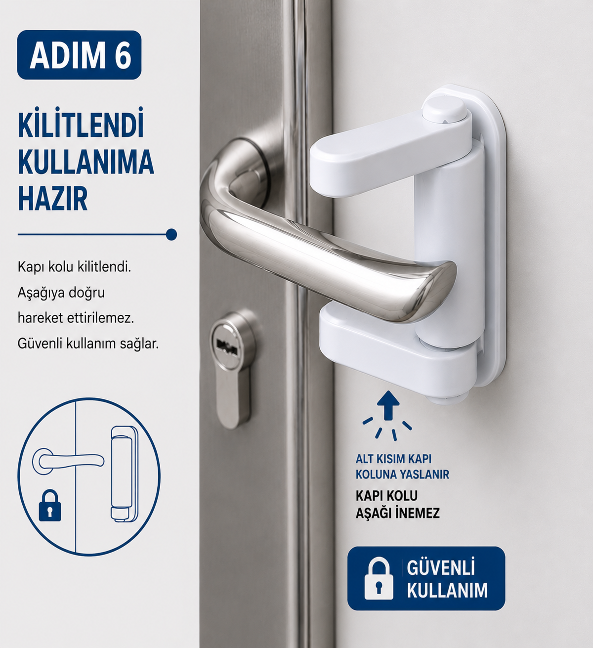 Beyaz Kapı Kolu Güvenlik Kiliti