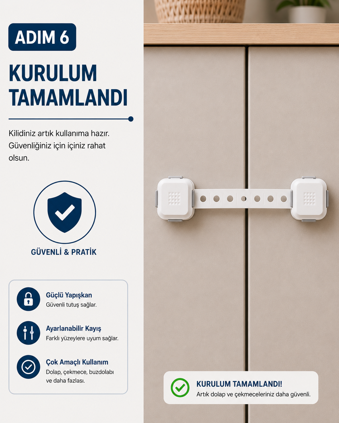 Beyaz Playsafe Diamond Çok Fonksiyonlu Ayarlanabilir Uzun Güvenlik Kilidi